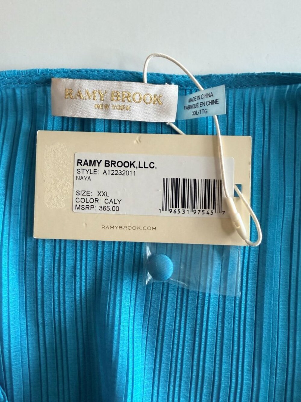 Ramy Brook Naya Pleated Crop Top XXL Calypso Blue NWT V Neck MSRP $365 - Picture 5 of 8